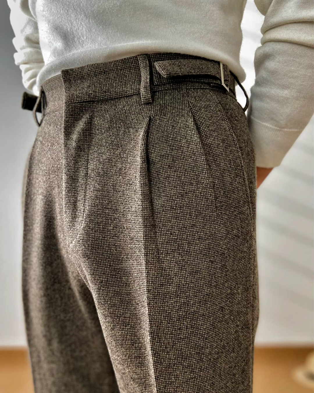 Caleb® | Textured Pleated Trousers