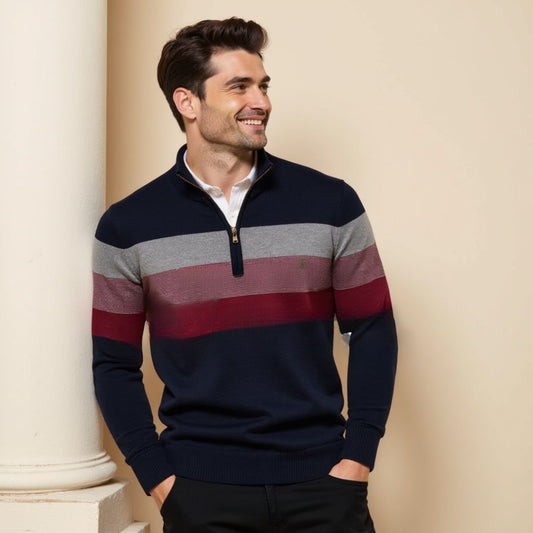 Pelayo® | Striped Quarter Zip Sweater