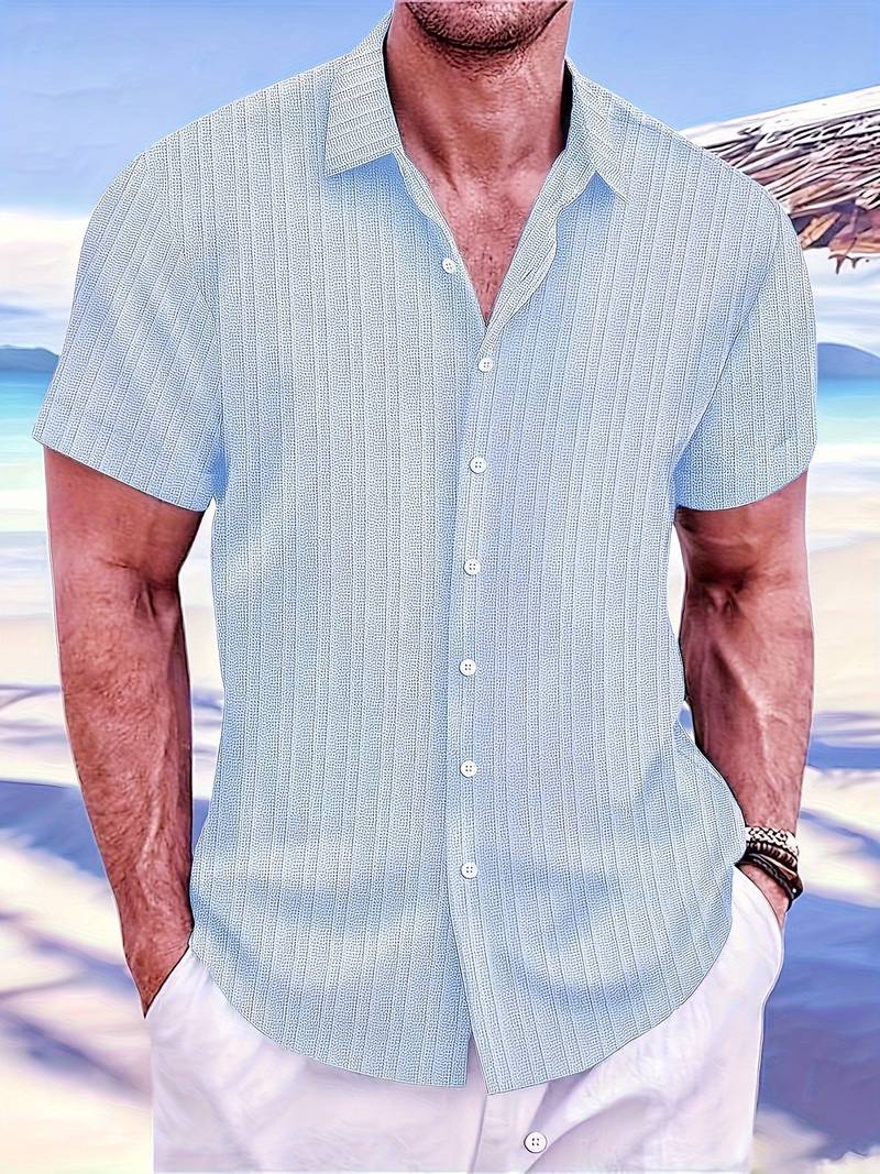Yago® | Ribbed Short-Sleeved Blouse With Button Placket
