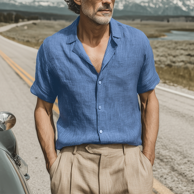 Vic | Men'S Spring And Summer Classic Casual Cotton And Linen Mixed Color Texture Breathable Short-Sleeved Shirt