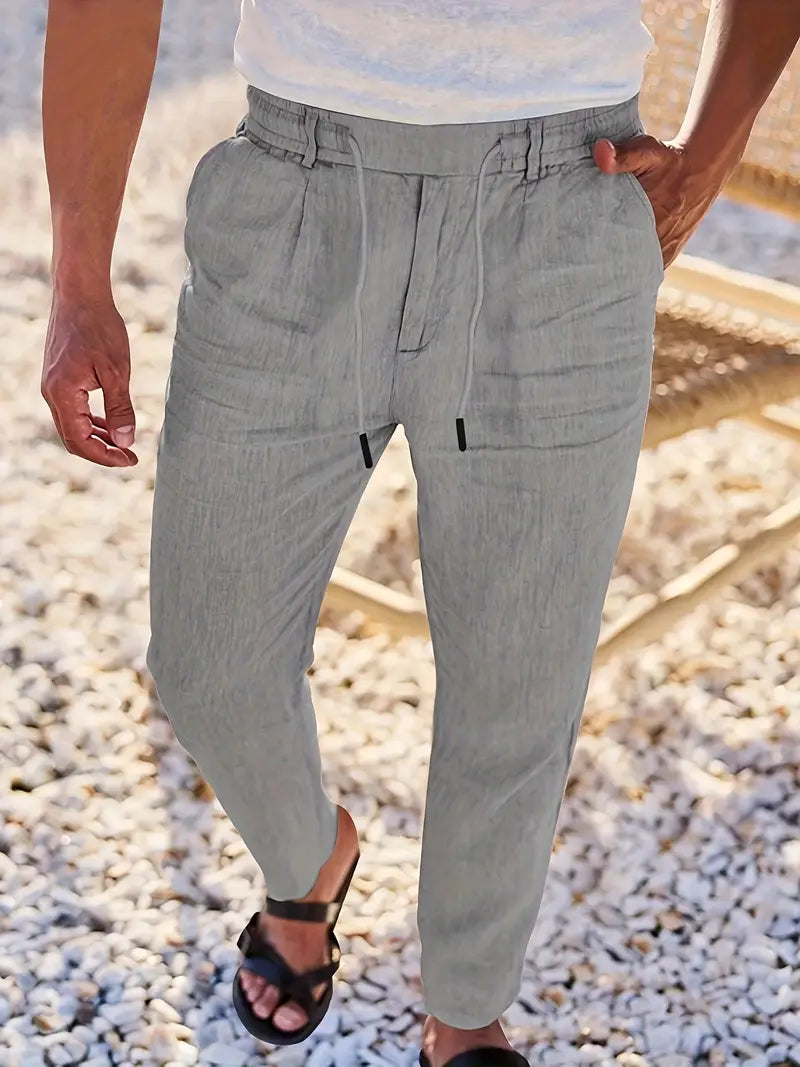 Joshua | Wide-leg linen pants with drawstring