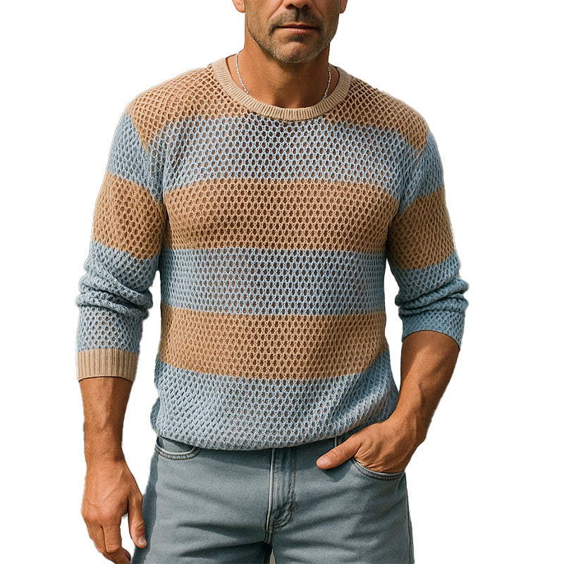 Sean | Men'S Summer Fashion Breathable Ice-Cool Silk Knitted Hollow Long-Sleeved T-Shirt