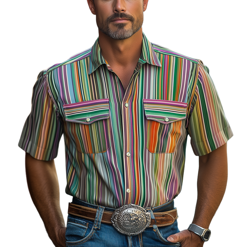 Ronnie | Men'S Summer Casual Colorful Striped Printed Short Sleeve Shirt