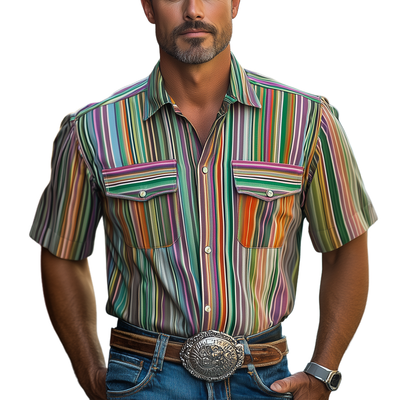 Ronnie | Men'S Summer Casual Colorful Striped Printed Short Sleeve Shirt