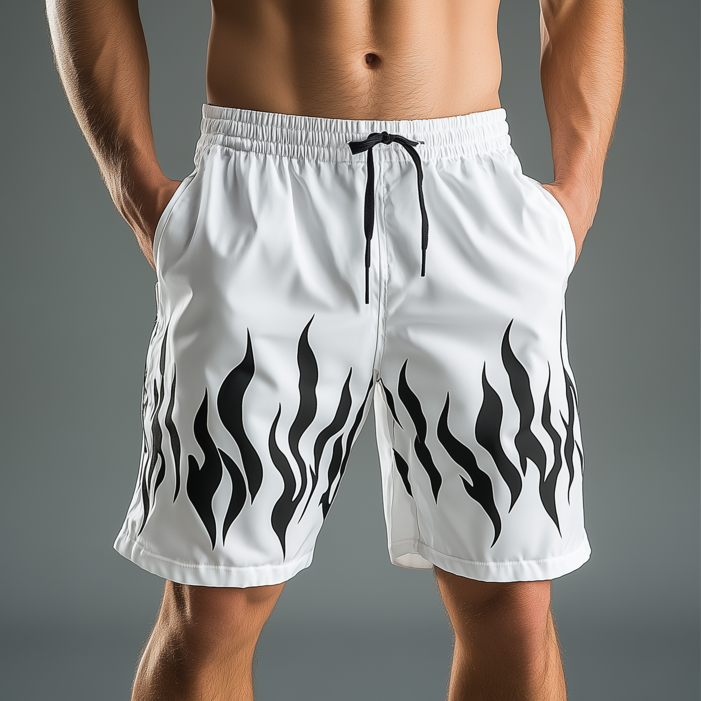 Armand | Men'S Summer Fashion Flame Print Cotton Blend Sports Shorts