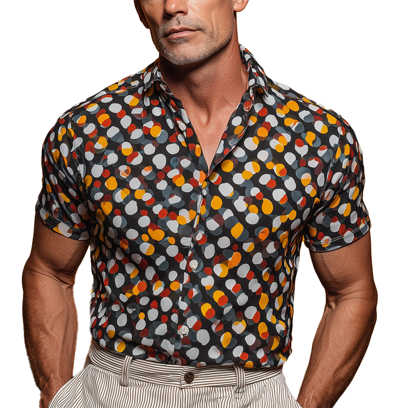 Stephen | Men'S Summer Fashion Polka Dot Printed Cotton Blended Short Sleeve Shirt