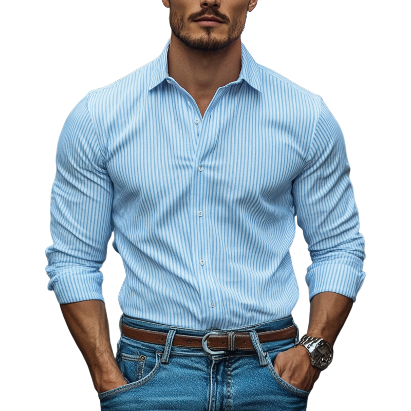 Justin | Men'S Striped Printed Cotton And Linen Long Sleeve Shirt