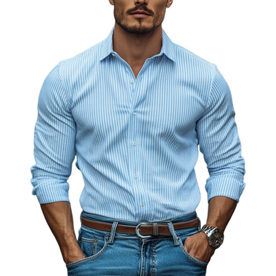 Justin | Men'S Striped Printed Cotton And Linen Long Sleeve Shirt