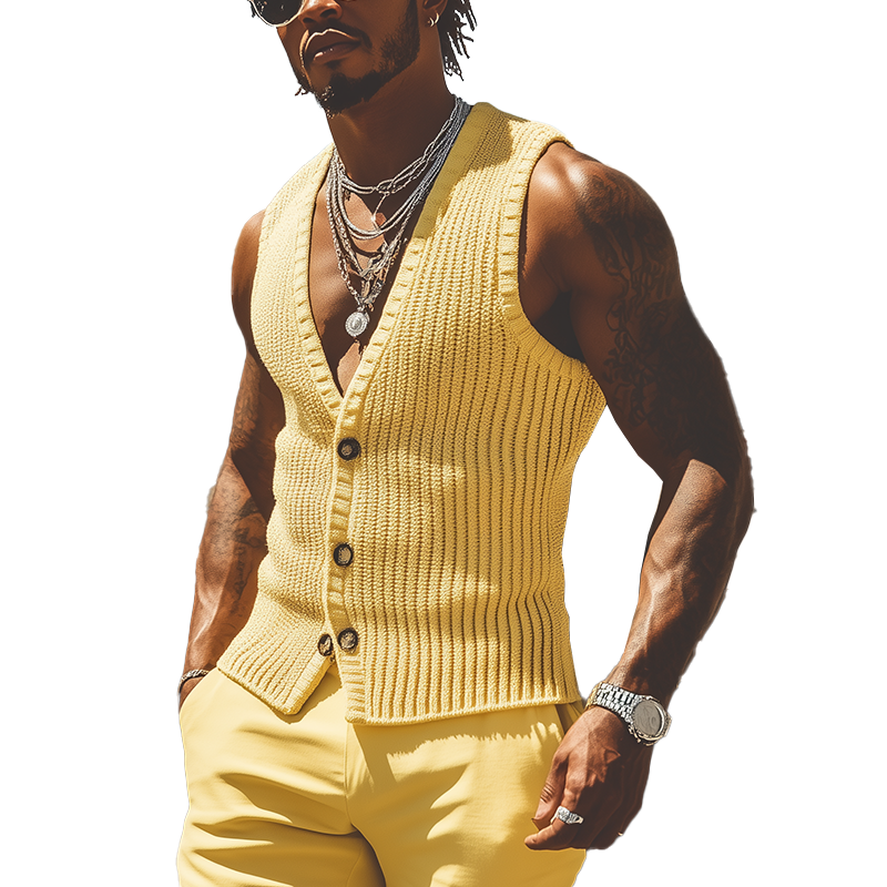 Ty | Men'S Summer Fashion Solid Color Crochet Tank Top