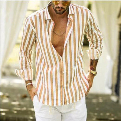Malcolm® | Striped Cotton And Linen Shirt Buttons Long Sleeve