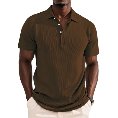 Pascual | Men'S Business Striped Texture Solid Color Short Sleeve Polo Shirt