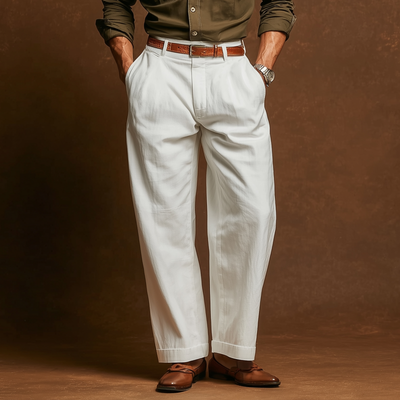 Christopher | Men'S Casual Solid Color Breathable Cotton Straight Suit Pants (Belt Excluded)