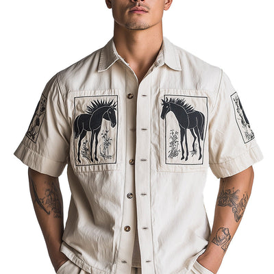 Juan | Men'S Summer Fashion Printed Thin Denim Short Sleeve Shirt