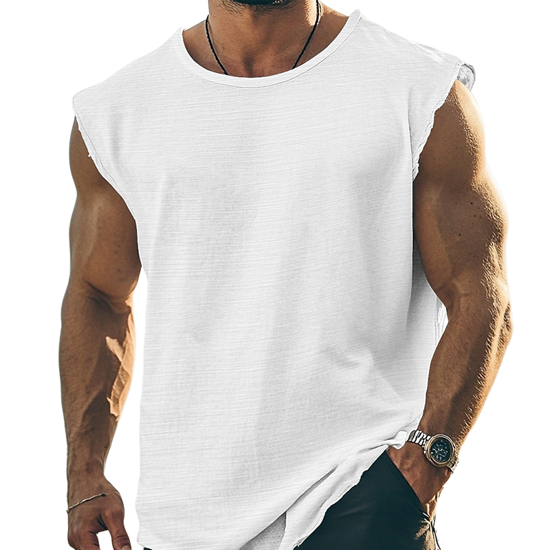 Austin | Men'S Solid Color Round Neck Cotton Blend Sleeveless T-Shirt