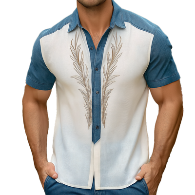 Kendall | Men'S Summer Fashion Patchwork Knitted Embroidery Short Sleeve Shirt