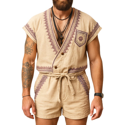 Ronald | Men'S Summer Exquisite Embroidered V-Neck T-Shirt Shorts Set