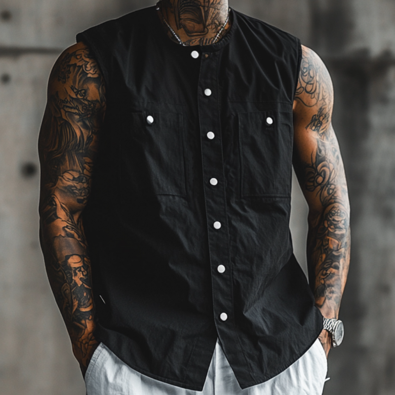 Enrique | Men'S Casual Breathable Cotton Round Neck Iron Single Breasted Loose Sleeveless Shirt