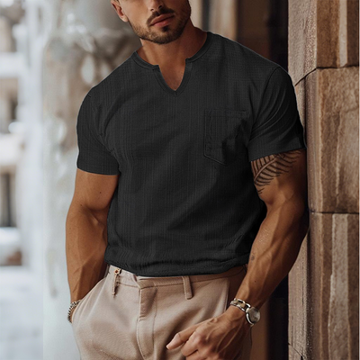 Ian | Men'S Retro Casual Solid Color Pocket Small V-Neck Short Sleeve T-Shirt
