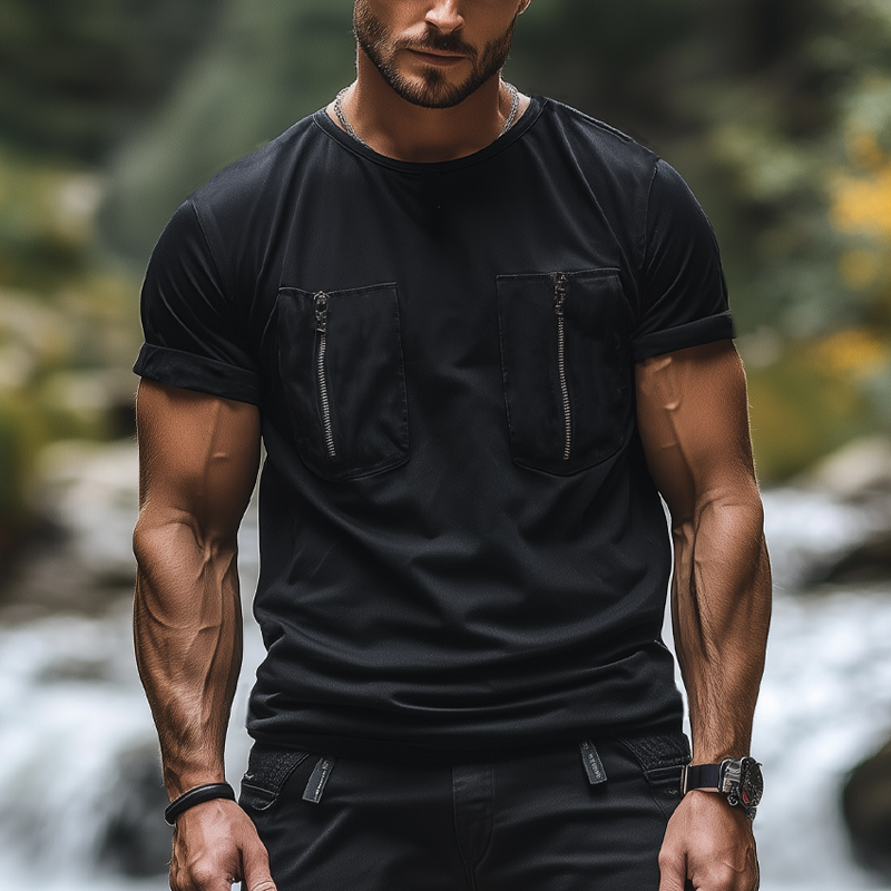 Willis | Men'S Summer Fashion Zipper Pocket Round Neck Short Sleeve T-Shirt