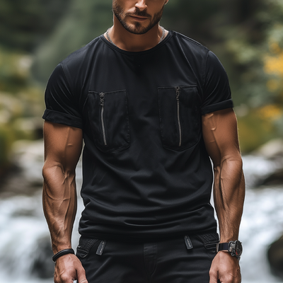 Willis | Men'S Summer Fashion Zipper Pocket Round Neck Short Sleeve T-Shirt
