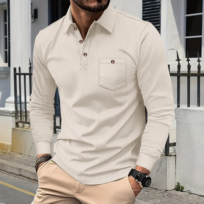 Alan | Men'S Solid Color Waffle Long Sleeve Polo Shirt