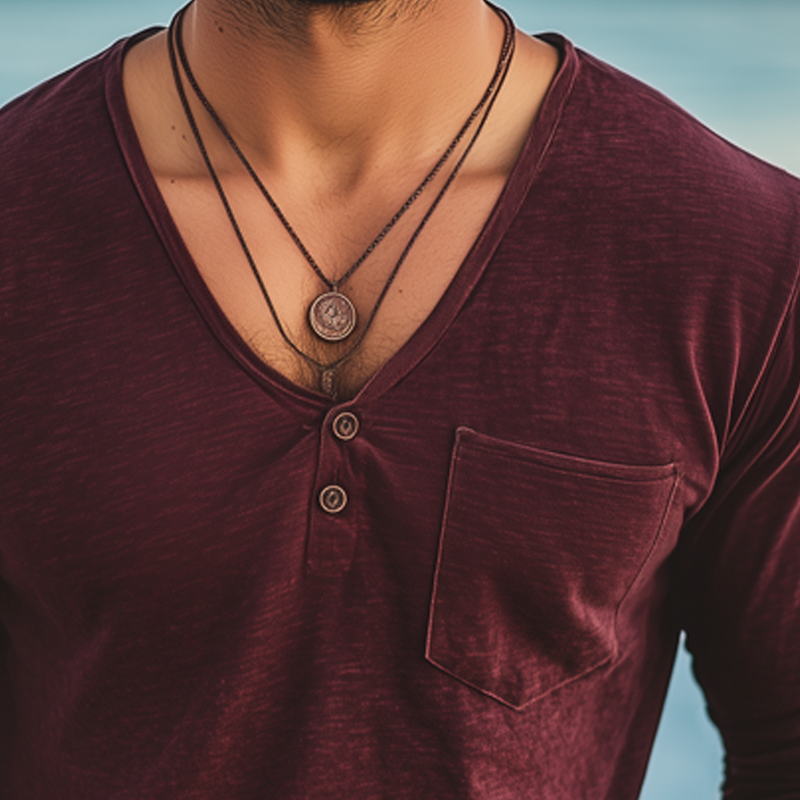 Marcelo | Men'S Basic Deep V Neck Cotton Solid Color Long Sleeve T-Shirt