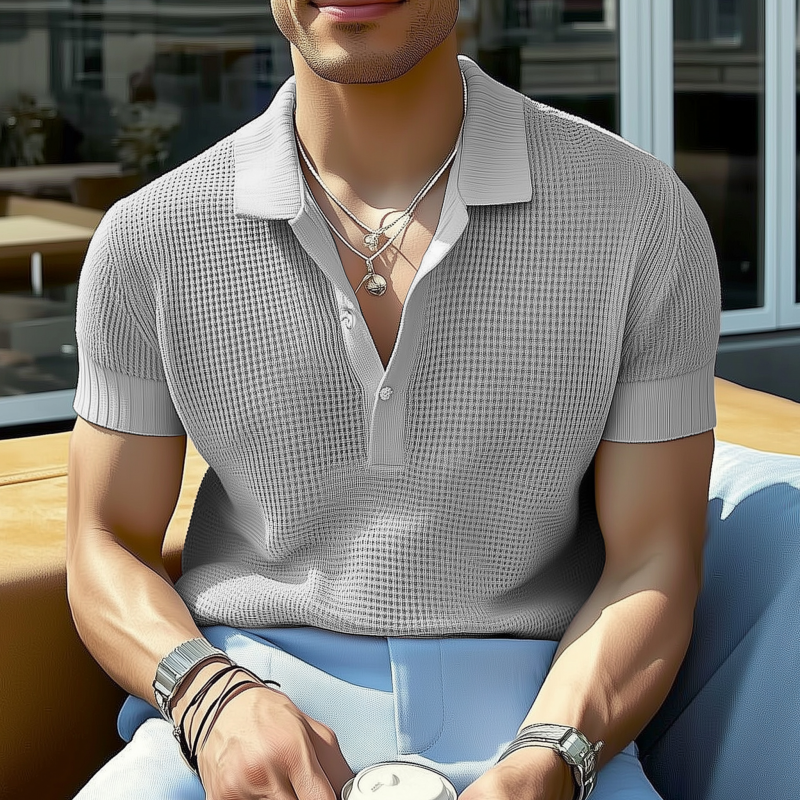 Santiago | Men'S Casual Solid Color Breathable Lapel Loose Knitted Short-Sleeved Polo Shirt