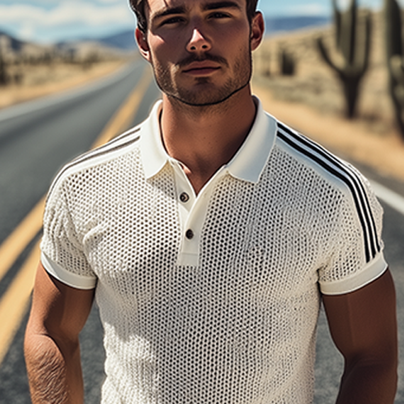 Forrest | Men'S Spring And Summer Fashion Casual Knitted Patchwork Striped Short-Sleeved Polo Shirt