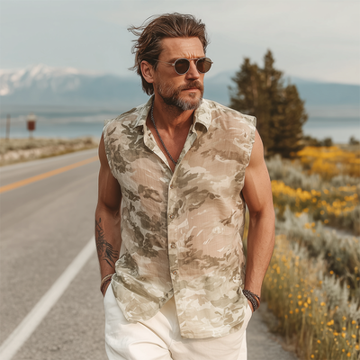 Joshua | Men'S Summer Fashion Casual Chiffon Slightly Transparent Sexy Camouflage Print Sleeveless Shirt
