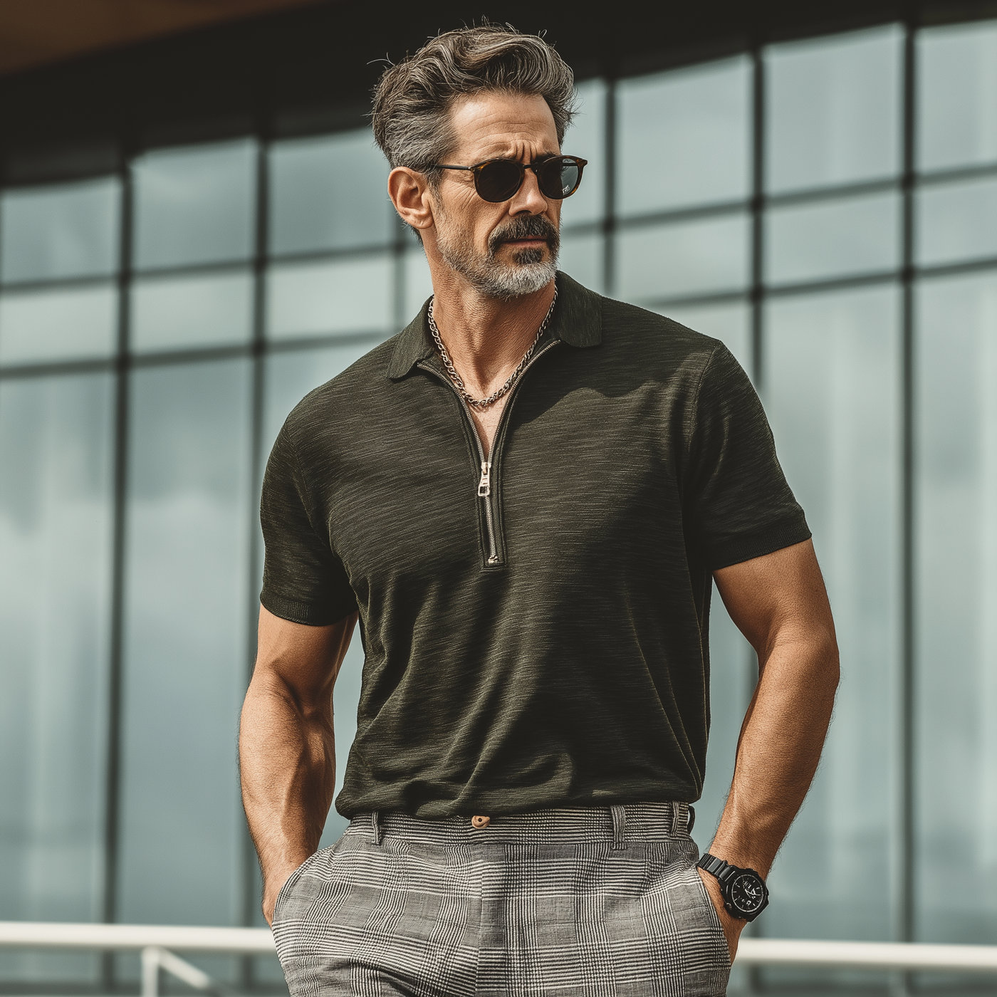 Jim | Men'S Summer Fashion Cotton Blend Zipper Collar Short Sleeve Polo Shirt