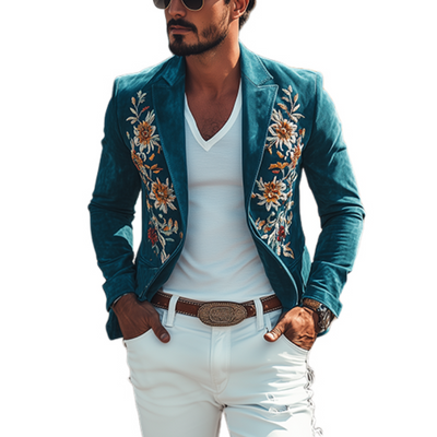 Men's Classic Retro Casal SliFit Western Style Embroidered Sheepskin Sede Blazer