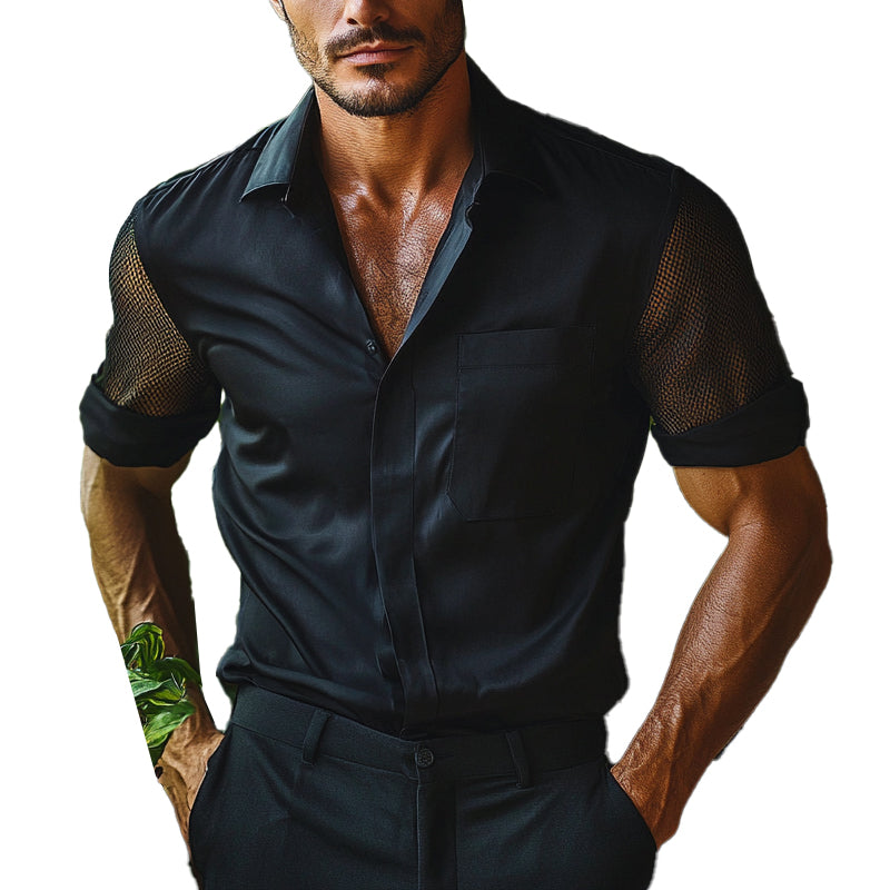 Jacob | Men'S Solid Color Mesh Short Sleeve Stitching Lapel Shirt