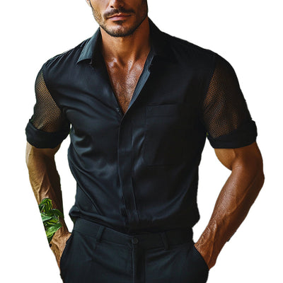 Jacob | Men'S Solid Color Mesh Short Sleeve Stitching Lapel Shirt