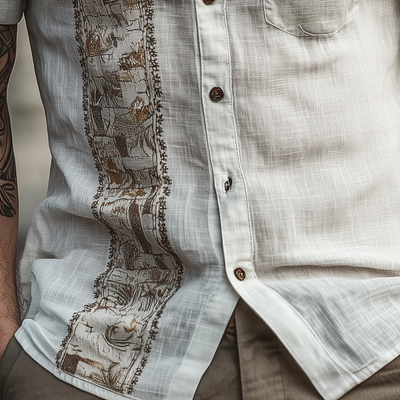 Derek | Men'S Retro Geometric Short Sleeve Lapel Shirt