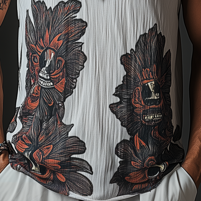 Bing | Men'S Summer Fashion Printed Bubble Wrinkle Fabric Tank Top