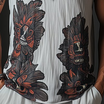 Bing | Men'S Summer Fashion Printed Bubble Wrinkle Fabric Tank Top