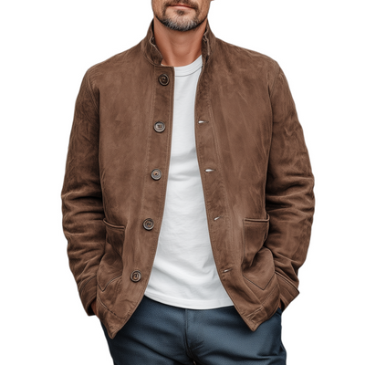 Rodrigo | Men'S Retro Casual Thin Suede Wooden Button Stand Collar Jacket