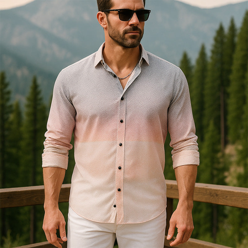 Ivan | Men'S Summer Gradient Print Cotton Long Sleeve Shirt