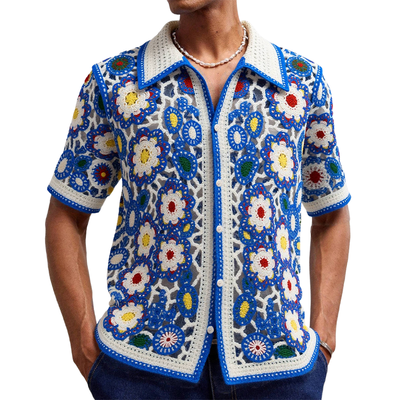 Men's Resort Floral Jacqard Short Sleevenit Shirt
