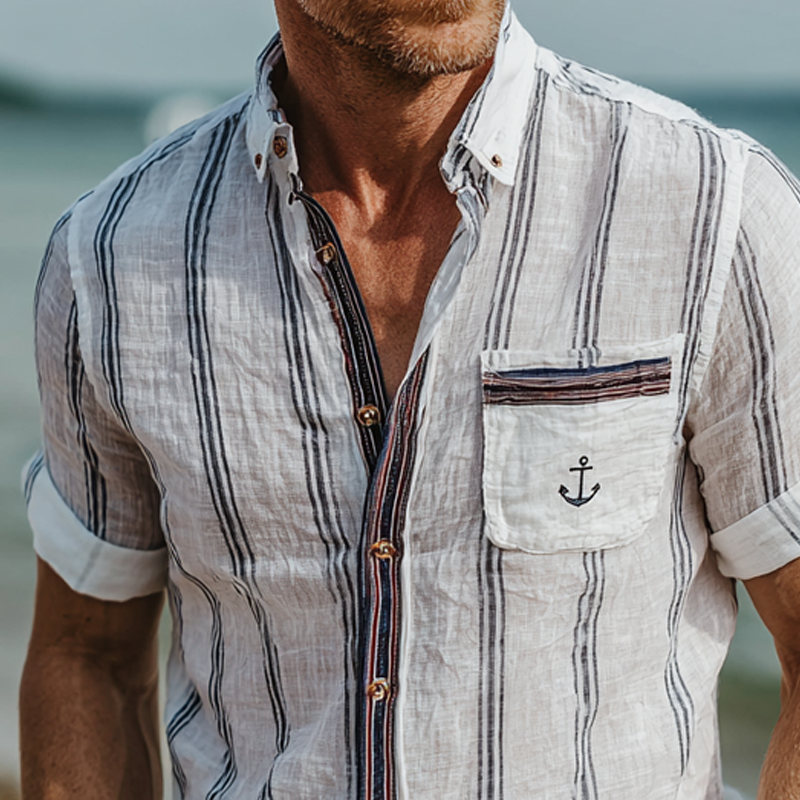 Armand | Men'S Stripe Print Lapel Short Sleeve Shirt