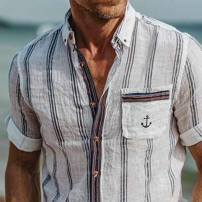 Armand | Men'S Stripe Print Lapel Short Sleeve Shirt