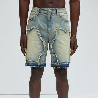 Calvin | Men'S Spring And Summer Fashion Casual Washed Raw Edge Decorated Denim Shorts