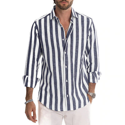 Malcolm® | Striped Cotton And Linen Shirt Buttons Long Sleeve