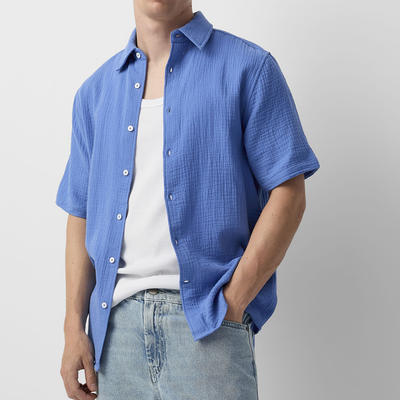 Terrance | Men'S Spring And Summer Casual Pleated Cotton Blended Short Sleeve Shirt