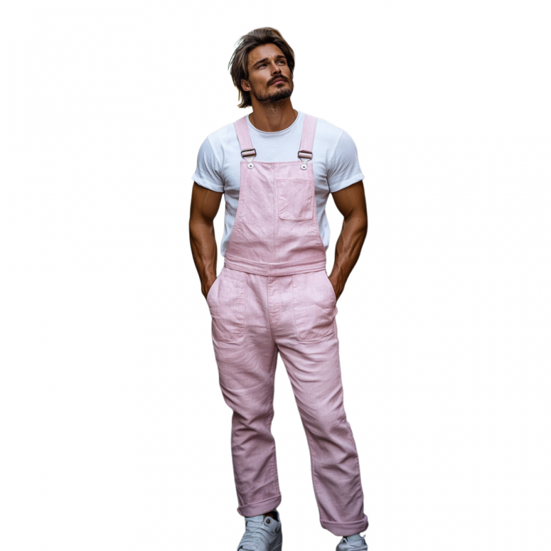 Dario | Men'S Casual Breathable Linen Solid Color Multi-Pocket Straight Trousers Jumpsuit