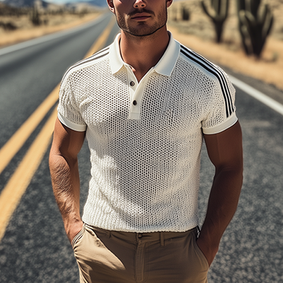 Forrest | Men'S Spring And Summer Fashion Casual Knitted Patchwork Striped Short-Sleeved Polo Shirt