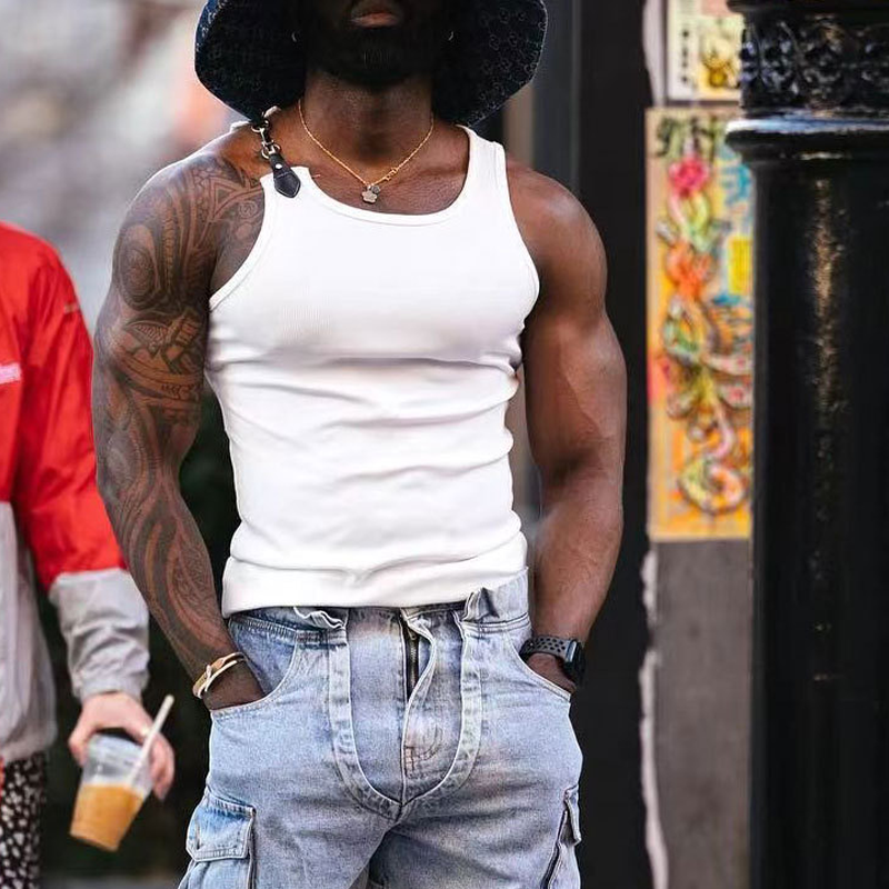 Guy | Men'S Slim Fit Round Neck Leather Button Tank Tops