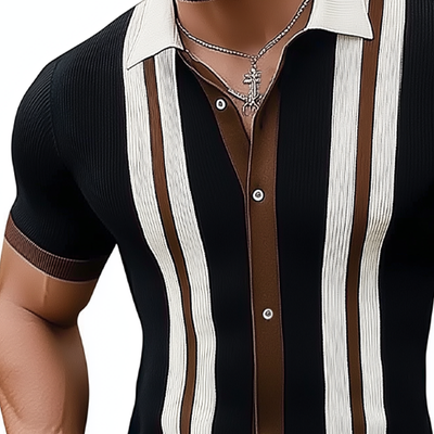 Christian | Men'S Business Slim Fit Colorblock Knitted Button Short Sleeve Shirt