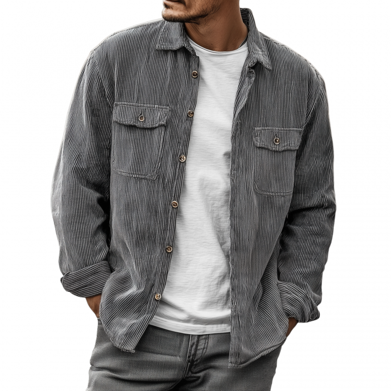 Lloyd | Men'S Casual Breathable Striped Cotton Lapel Flap Pocket Loose Long Sleeve Shirt Jacket