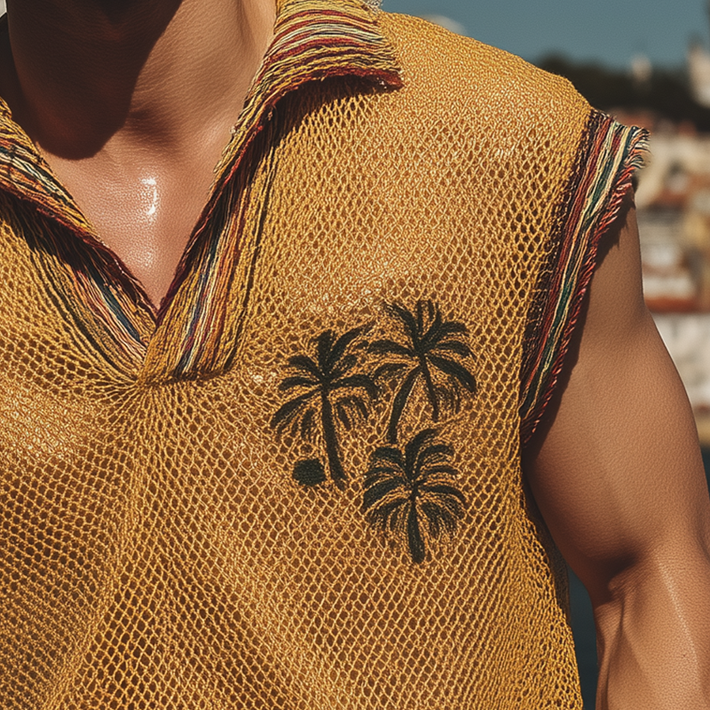 Nathaniel | Men'S Summer Fashion Casual Mesh V-Neck Embroidered Sleeveless T-Shirt